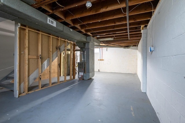 basement with heating unit