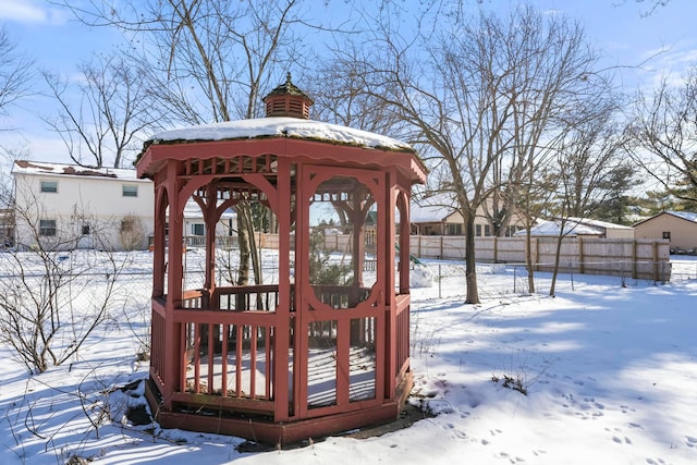 view of snow covered deck