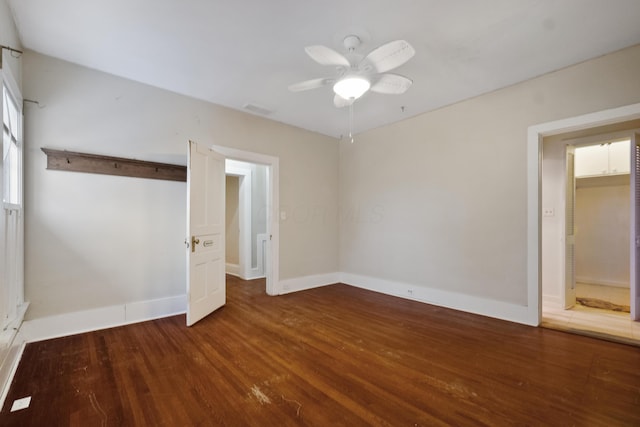 unfurnished bedroom with hardwood / wood-style flooring and ceiling fan