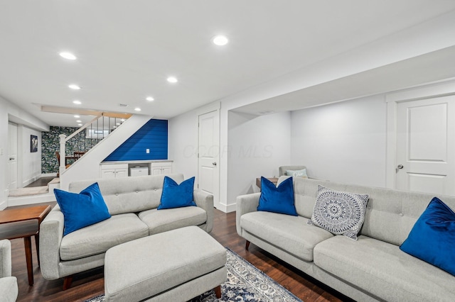 living room with dark hardwood / wood-style floors