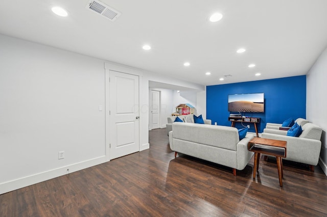 living room with dark wood-type flooring