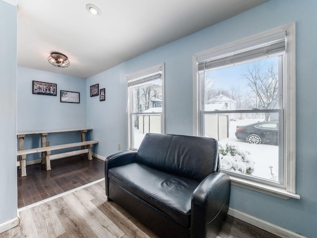 sitting room featuring light hardwood / wood-style flooring