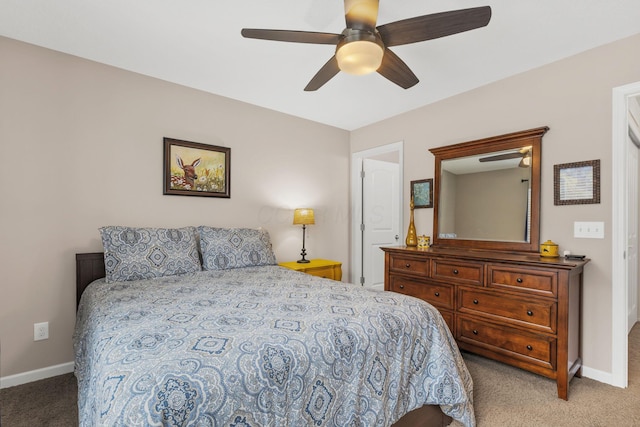 bedroom featuring ceiling fan and carpet floors