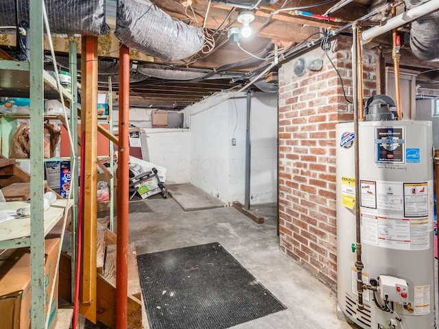 basement featuring gas water heater