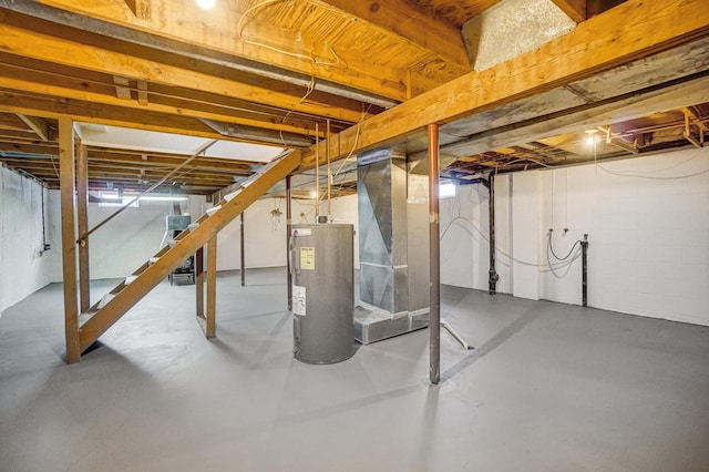 basement featuring electric water heater