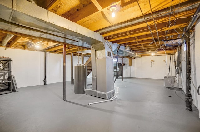 basement featuring gas water heater