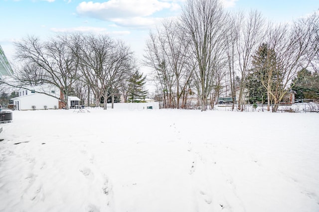 view of yard layered in snow