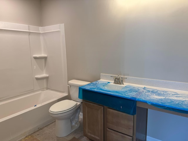 full bathroom featuring bathtub / shower combination, vanity, and toilet