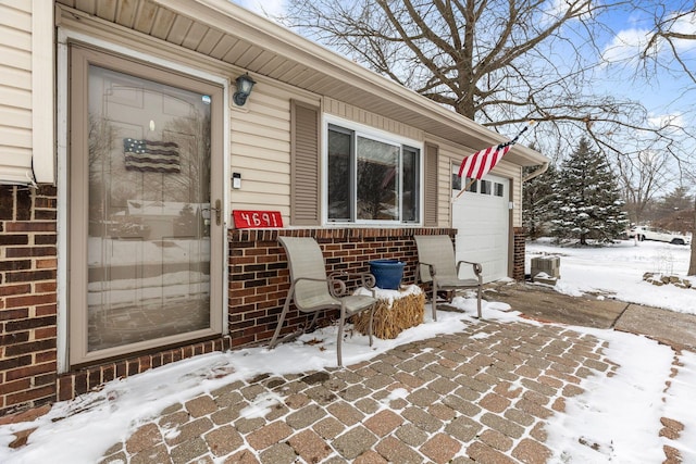 view of snow covered patio