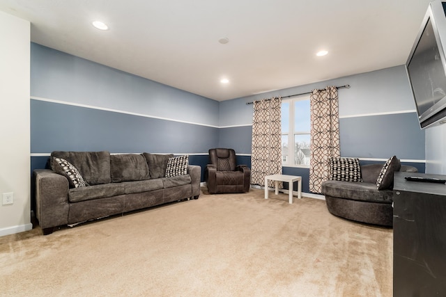 living room featuring light colored carpet