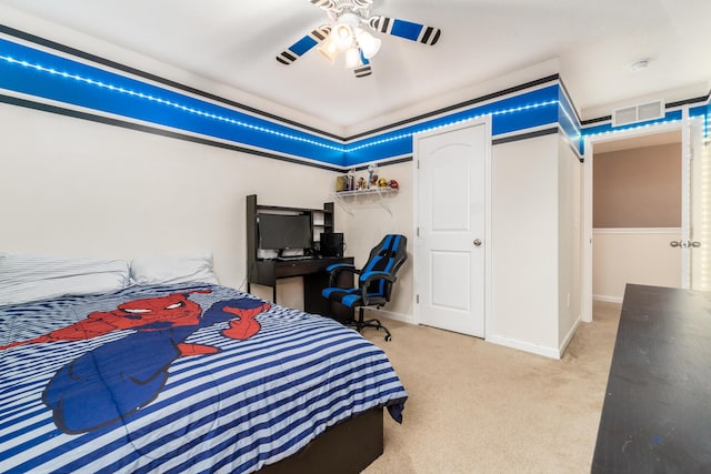 bedroom with carpet floors and ceiling fan