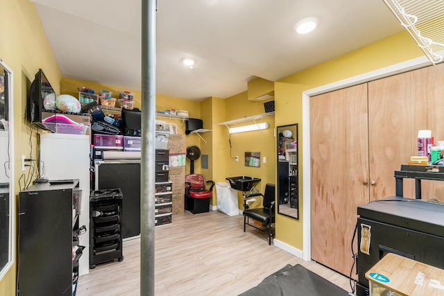 office area with light wood-type flooring