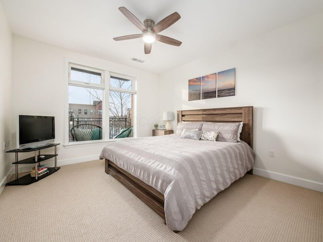 bedroom with carpet flooring and ceiling fan