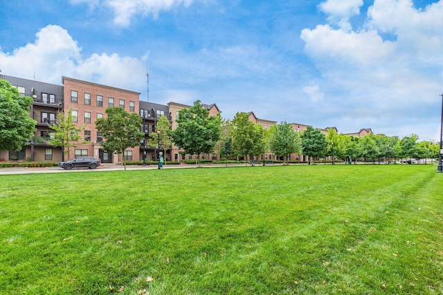 view of community featuring a lawn