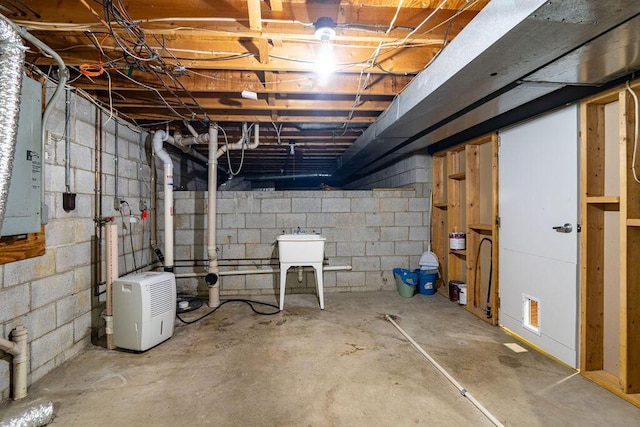 basement featuring electric panel