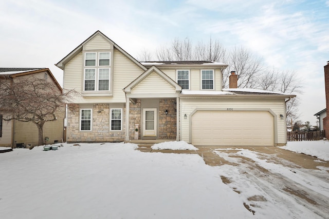 front facade with a garage