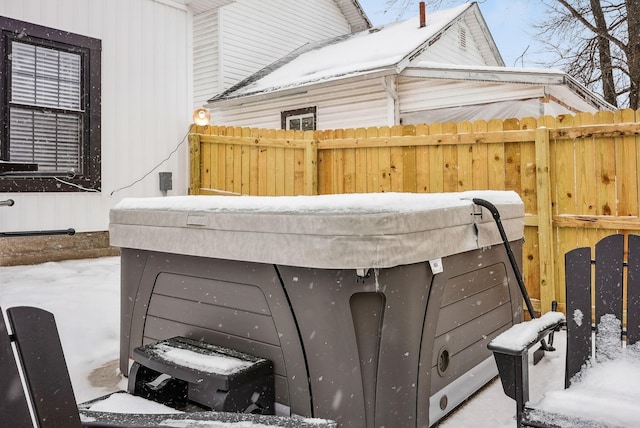 view of snow covered patio