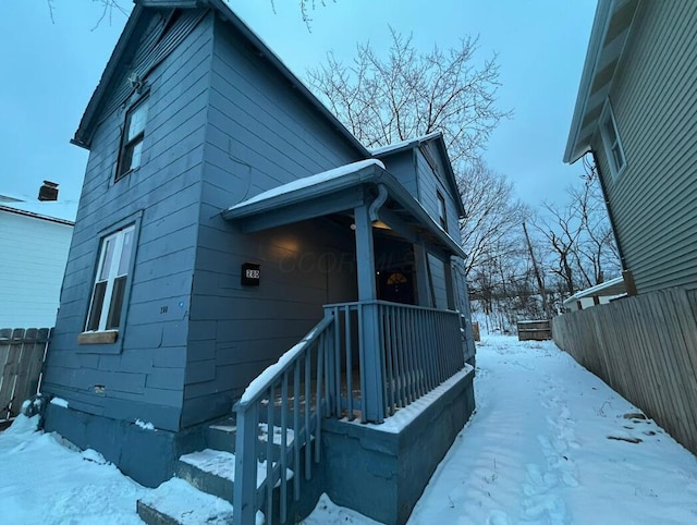 view of snow covered exterior