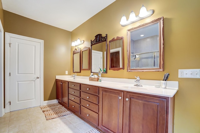 bathroom with vanity and tile patterned floors