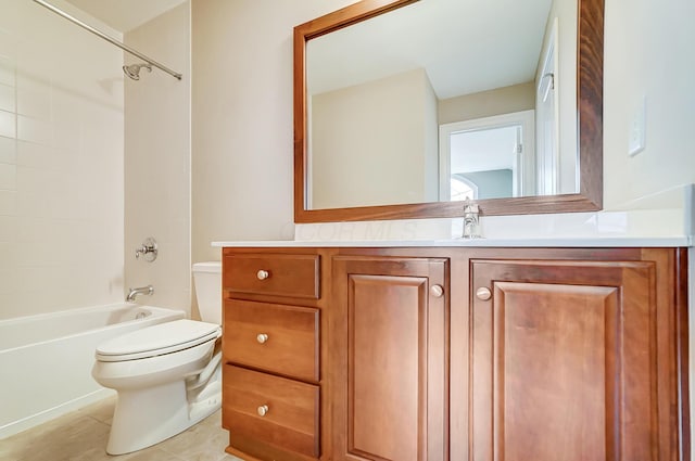 full bathroom with tile patterned floors, vanity, shower / bathtub combination, and toilet