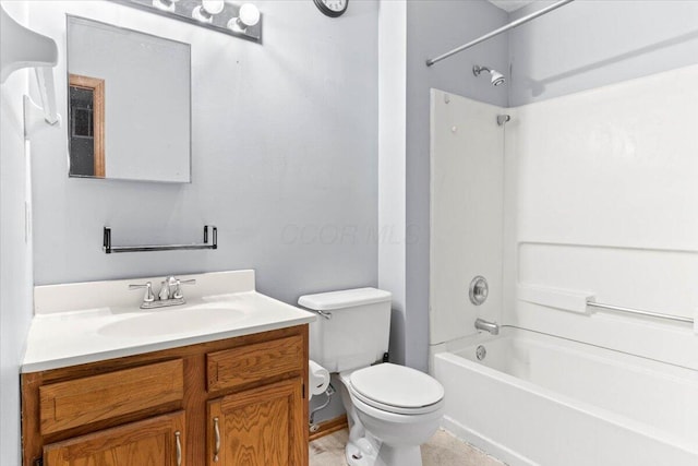 full bathroom featuring shower / bathing tub combination, vanity, and toilet