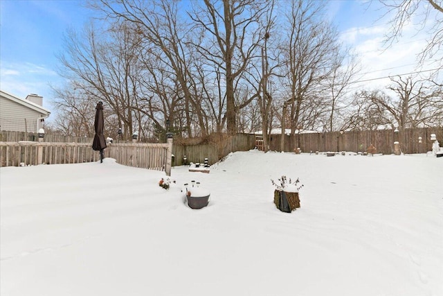 view of yard covered in snow