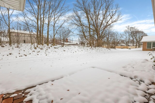 view of yard covered in snow