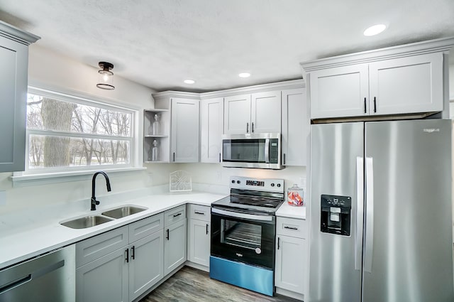 kitchen with sink, light hardwood / wood-style flooring, and appliances with stainless steel finishes