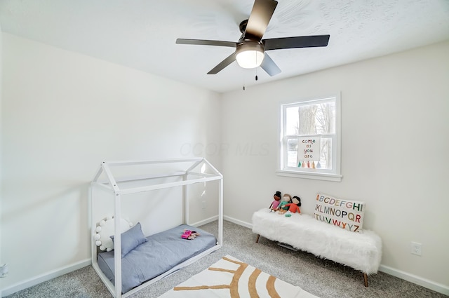 bedroom with carpet and ceiling fan