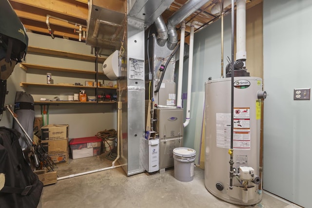 utility room featuring water heater