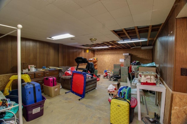 basement with wood walls