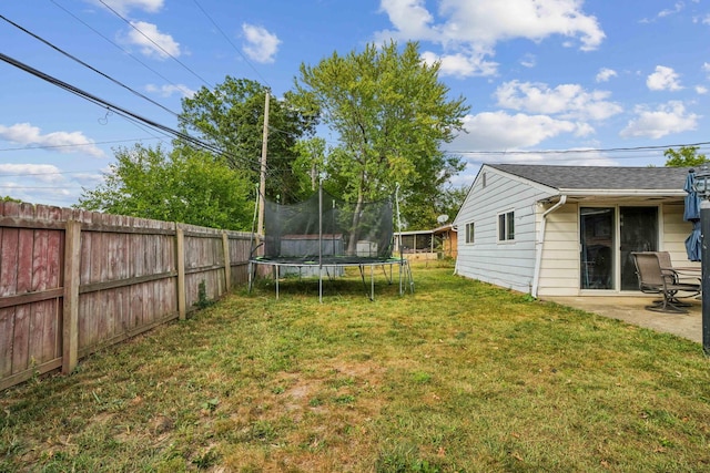 view of yard with a patio area and a trampoline