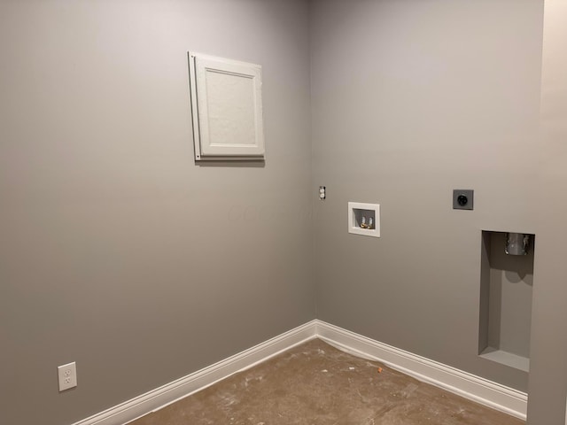 laundry room with laundry area, hookup for a washing machine, baseboards, and electric dryer hookup