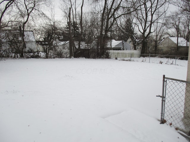 view of yard covered in snow