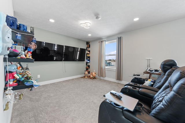 interior space with carpet flooring and a textured ceiling