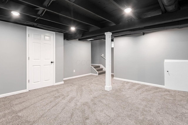 basement featuring carpet