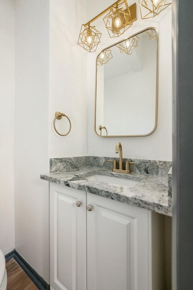 bathroom featuring vanity and wood-type flooring