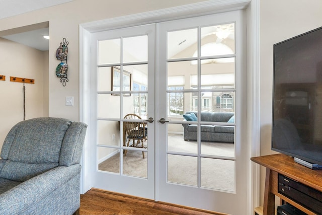 doorway featuring french doors and hardwood / wood-style floors