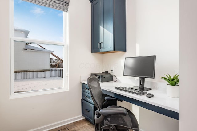 office with a healthy amount of sunlight and wood-type flooring