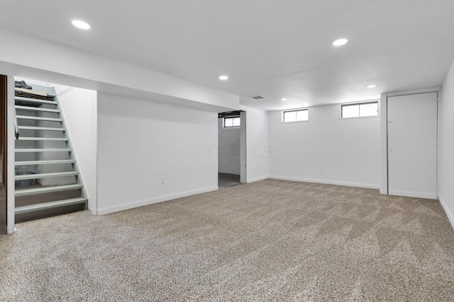 basement with carpet floors