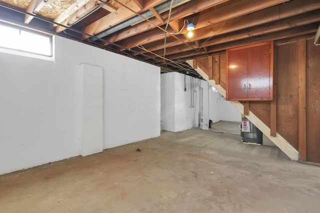 basement with water heater