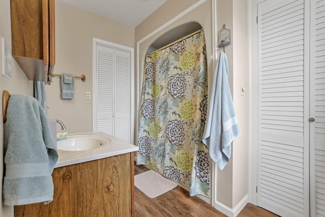 bathroom featuring wood-type flooring and vanity