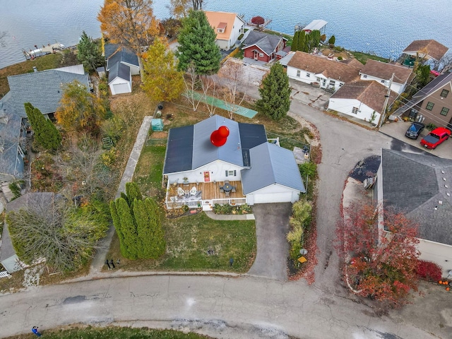 aerial view featuring a water view