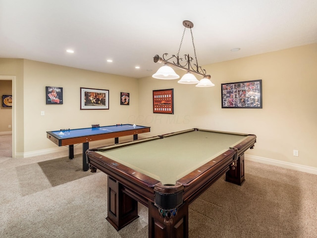 game room featuring light carpet