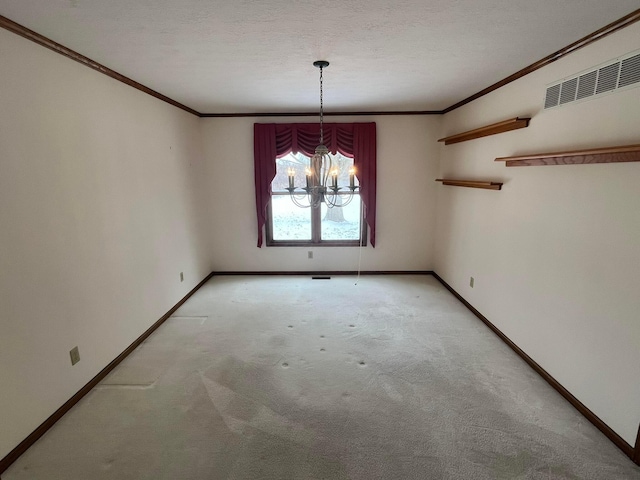 unfurnished dining area with a chandelier and light colored carpet