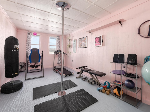 exercise room featuring carpet flooring