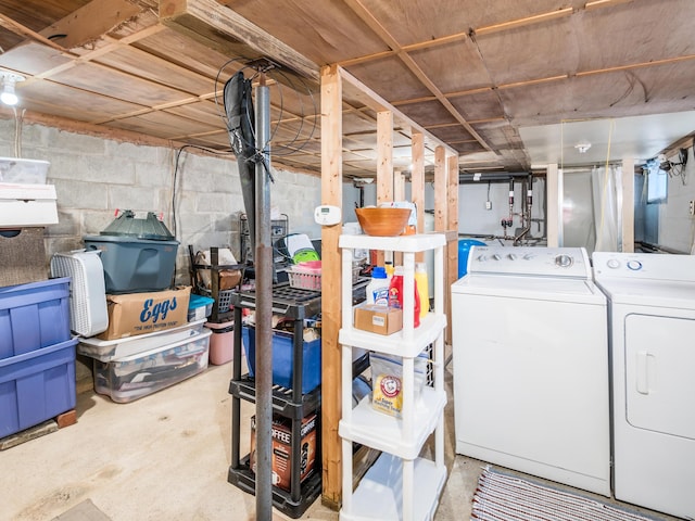 basement featuring washer and dryer