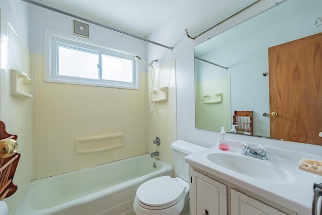 full bathroom with vanity, toilet, and tub / shower combination