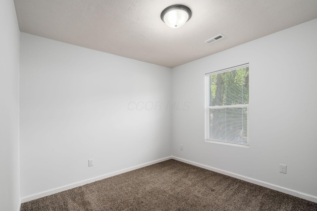 spare room featuring carpet flooring and a textured ceiling