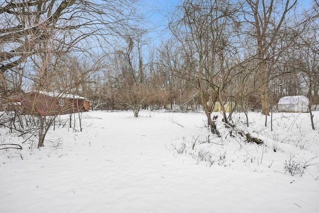 view of yard layered in snow